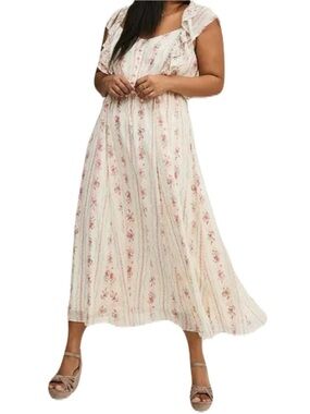 Torrid Size 2/18-20 Cream Floral Strawberry Midi Dress Coquette Cottagecore